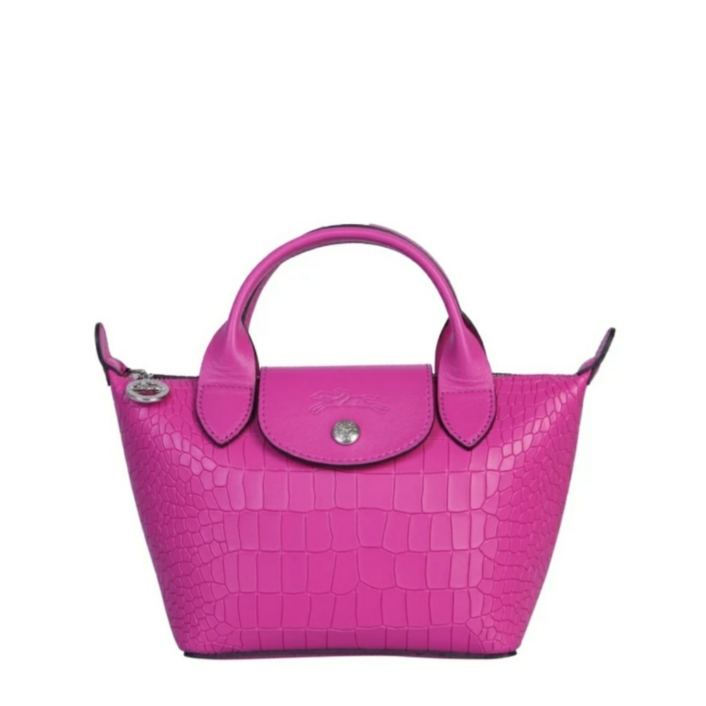 Longchamp Le Pliage Mini Cuir Pink Croco NWT